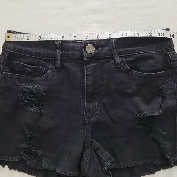 SO Juniors Black High Rise Shortie Shorts Distressed Cut Off Size 5 - Picture 6 of 11